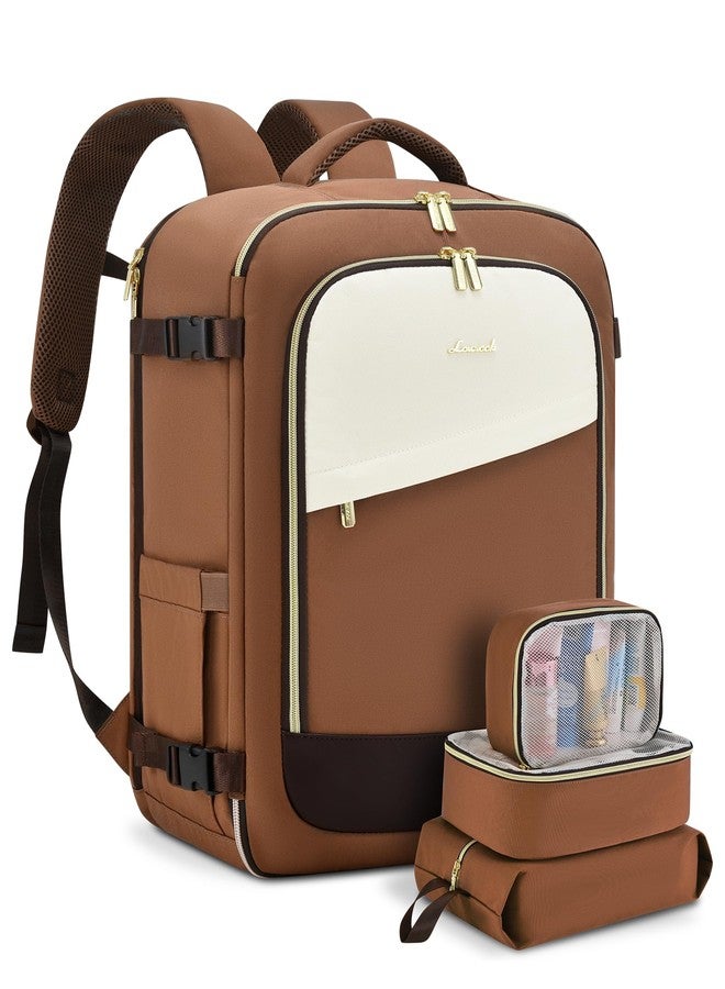 LOVEVOOK Travel Backpack for Women, 40L Carry On Backpack for Airplanes, Beige-brown, 40L-4 pcs, Classic - Image 1
