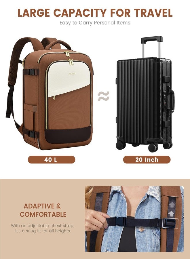 LOVEVOOK Travel Backpack for Women, 40L Carry On Backpack for Airplanes, Beige-brown, 40L-4 pcs, Classic - Image 3