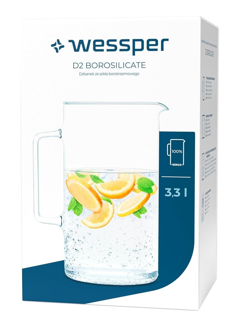 Wessper Wessper D2 Borosilicate Glass Pitcher, Heat-Resistant, 3.3L, Clear - Image 3