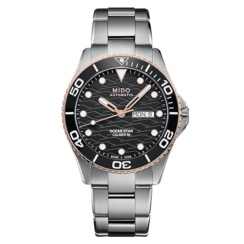 MIDO Ocean Star 200C - Swiss Automatic Diving Watch for Men - 42.5mm Stainless Steel Case - Rotating Ceramic Bezel - Black Wave-Design Dial with Day,Date Calendar - Stainless Steel Bracelet - M0424302105100 - Image 1