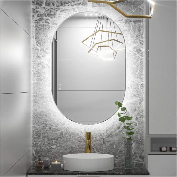 Quality Glass Bathroom LED Mirror with Touch Sensor 3 Light Effects Glass Rectangular LED49 18 x 24 Inch