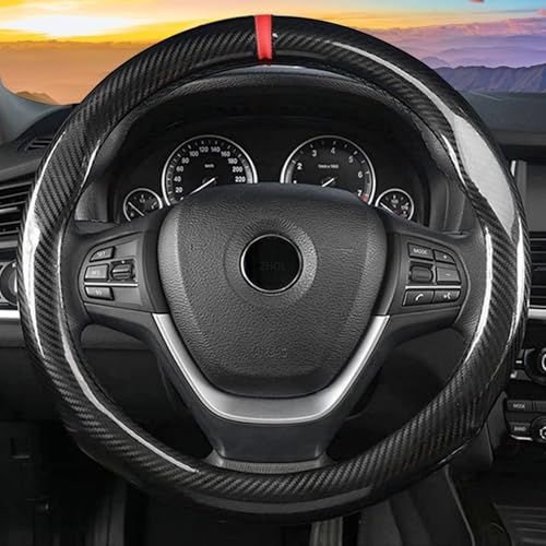 ZHOL Carbon Fiber Steering Wheel Cover, Universal Standard Size 14.5-15 inch Fashion Sport Auto Car Steering Wheel Accessories for Men, Black - Image 2
