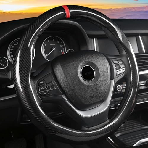 ZHOL Carbon Fiber Steering Wheel Cover, Universal Standard Size 14.5-15 inch Fashion Sport Auto Car Steering Wheel Accessories for Men, Black - Image 1