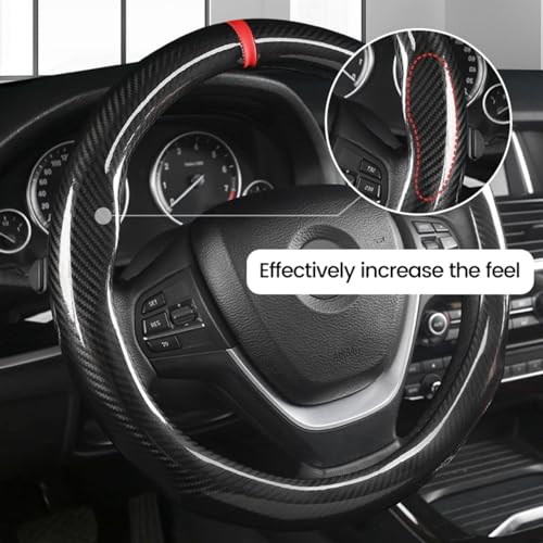 ZHOL Carbon Fiber Steering Wheel Cover, Universal Standard Size 14.5-15 inch Fashion Sport Auto Car Steering Wheel Accessories for Men, Black - Image 4