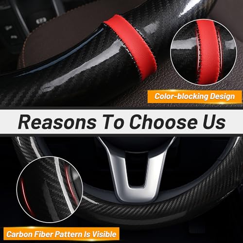 ZHOL Carbon Fiber Steering Wheel Cover, Universal Standard Size 14.5-15 inch Fashion Sport Auto Car Steering Wheel Accessories for Men, Black - Image 5