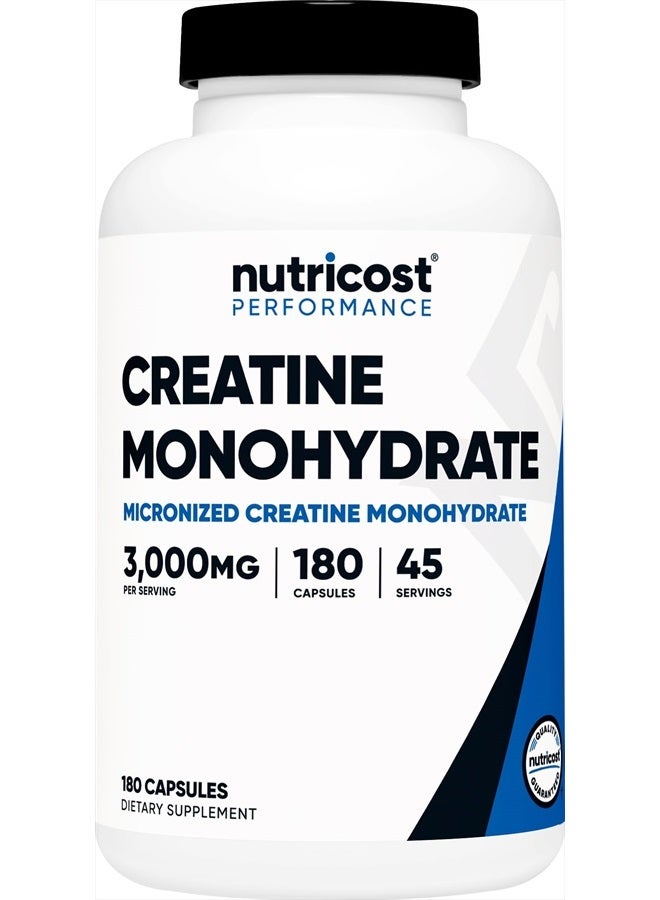 Nutricost Creatine Monohydrate 3,000mg, 180 Capsules (750mg Per Capsule) - Gluten Free, Non-GMO - Image 1