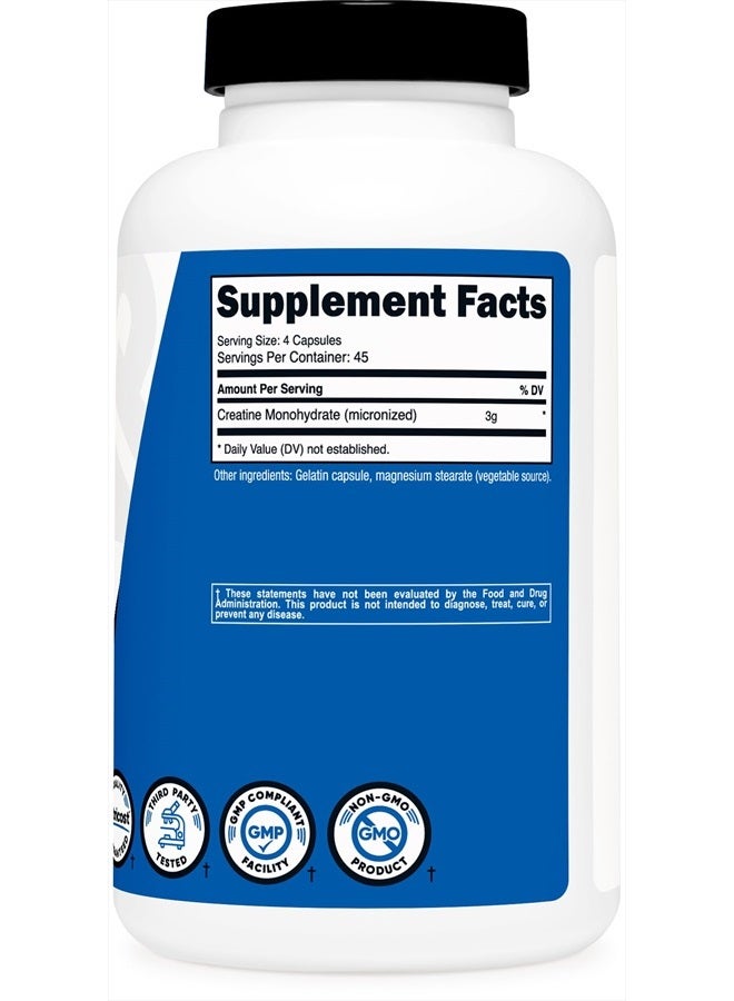 Nutricost Creatine Monohydrate 3,000mg, 180 Capsules (750mg Per Capsule) - Gluten Free, Non-GMO - Image 3