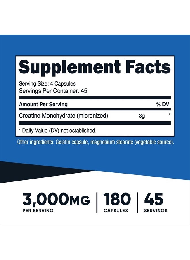 Nutricost Creatine Monohydrate 3,000mg, 180 Capsules (750mg Per Capsule) - Gluten Free, Non-GMO - Image 4