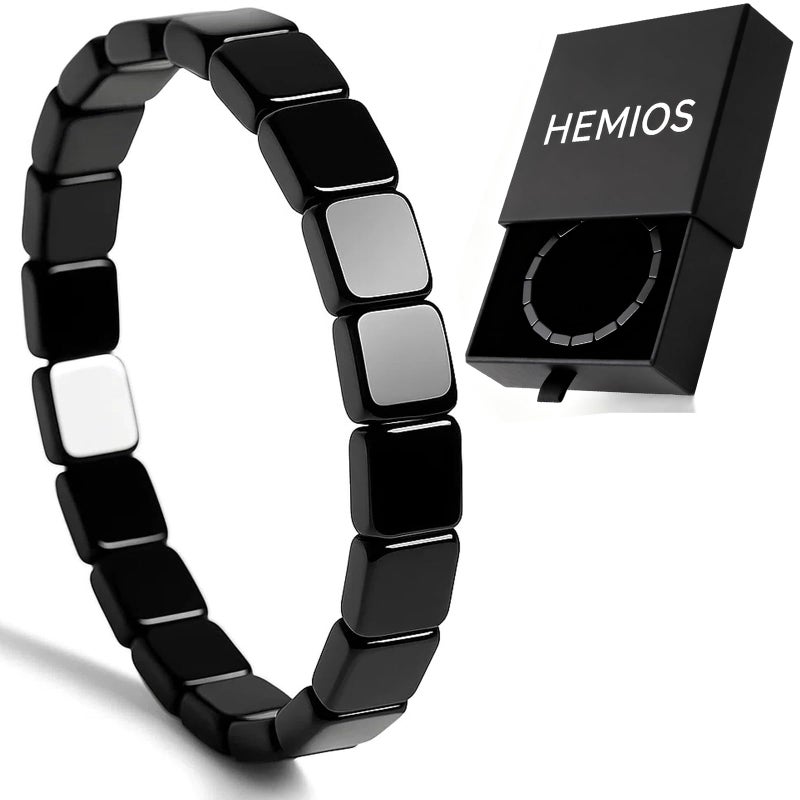 Hemios Hematite Bracelet Men - Reignites Masculine Energy, Natural Hematite Stone Beaded Stretch Healing Bracelets Valentines Birthday Anniversary Christmas Jewelry Gifts for Him - Image 1