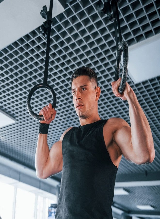 TechHark® Gymnastic ABS Rings with Heavy Duty Adjustable Strap Capacity with 14.5ft Adjustable Buckle Straps for Cross Fitness Functional Training for Home Gym Full Body Workout (Gym.Ring Black) - Image 2