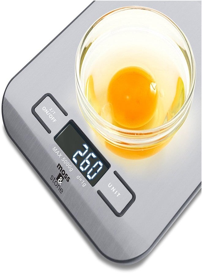 Moss & Stone Moss and Stone Digital Kitchen Scale Food Multifunction Accuracy Digital Scale LCD Display 11 Lb 5 Kg, Food Scales Digital Weight Grams and Oz, Baking Scale, Stainless Steel Small Food Scale - Image 5