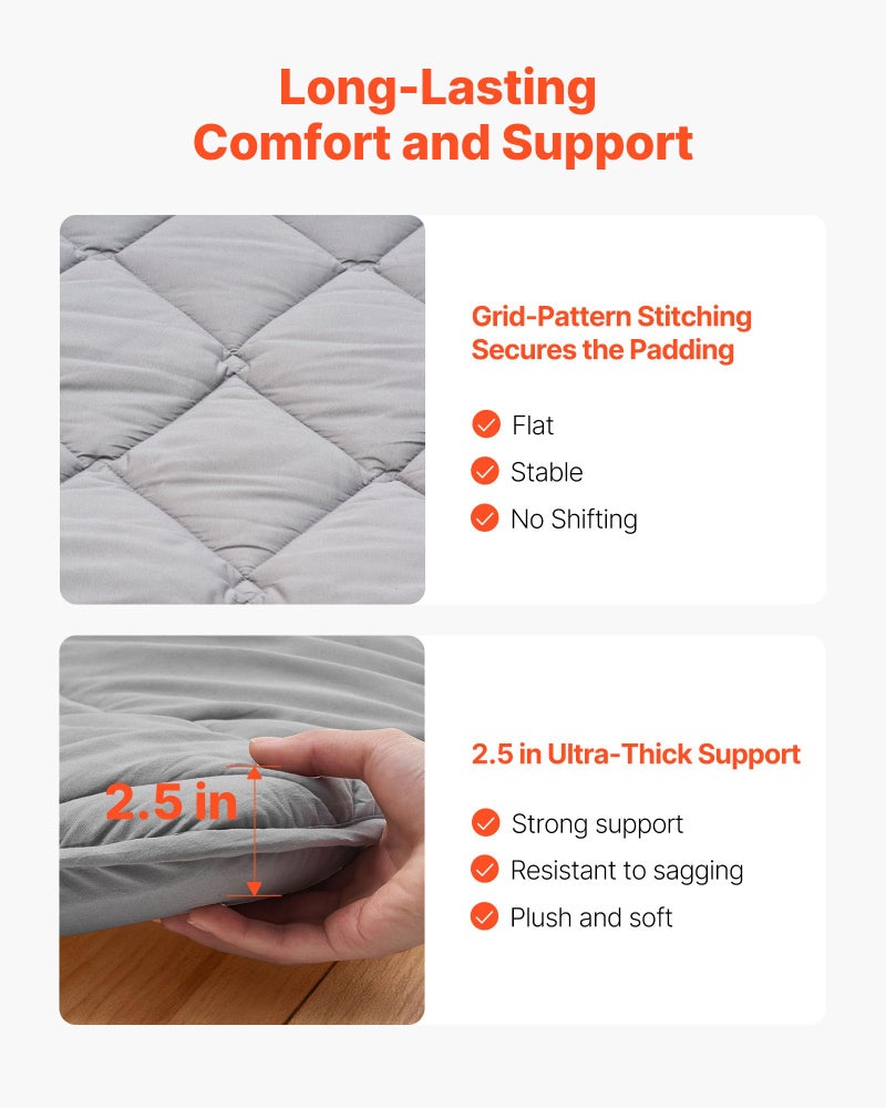 VEVOR 9-Layer Japanese Tatami Mat, Queen Size Foldable Japanese Tatami Mattress, 2.5" Futon Mattress with Storage Bag & Fastener, Floor Mat for Sleeping, Dormitory, Meditation, Yoga, Gray - Image 5