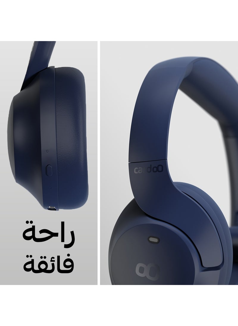 Headphone – Hybrid ANC Bluetooth Headphones with 3D Sound – 4 Mics – 55H Playtime – Fast Charging – Gaming Mode – Smart App – Foldable & Comfortable – Dual Connection – Bluetooth 5.4 - Blue