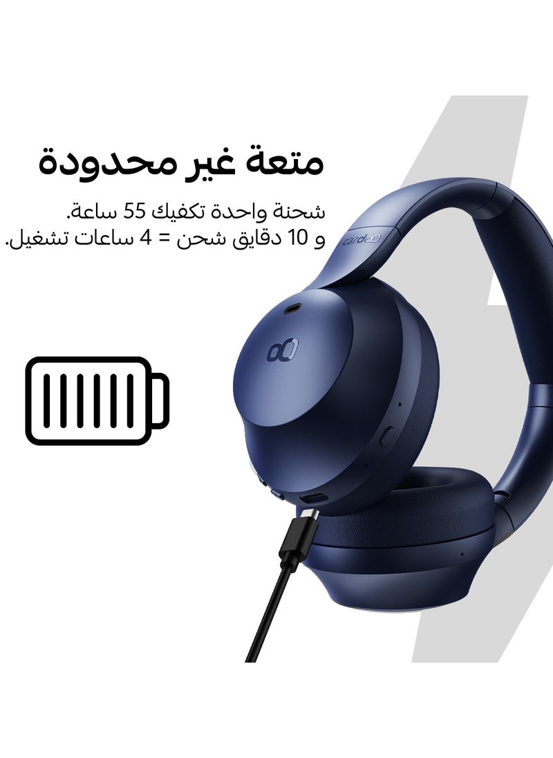 Headphone – Hybrid ANC Bluetooth Headphones with 3D Sound – 4 Mics – 55H Playtime – Fast Charging – Gaming Mode – Smart App – Foldable & Comfortable – Dual Connection – Bluetooth 5.4 - Blue