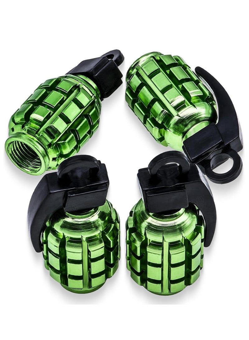 Generic 4 PCS(Green) Grenade Style Tire Valve Stem Caps, Stainless Steel Tire Valve Caps Wheel Valve Caps for Cars,Trucks, SUV, Motorcycles, Bicycles  - Image 1