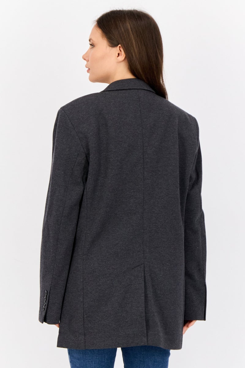 ESPRIT بليزر نسائي فضفاض بنسيج شبه رسمي، رمادي داكن - Image 4