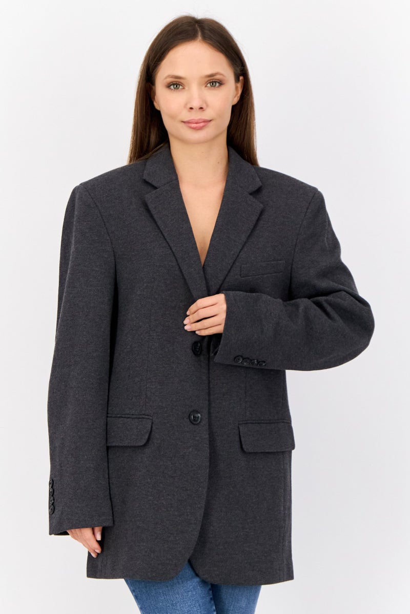 ESPRIT بليزر نسائي فضفاض بنسيج شبه رسمي، رمادي داكن - Image 1