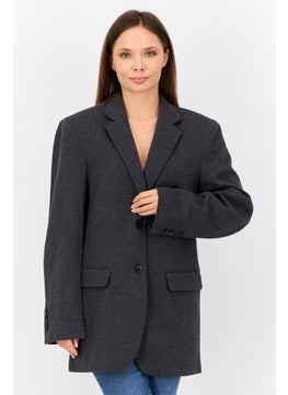 ESPRIT Women Oversized Textured Semi Formal Blazer, Dark Grey  - Image 1