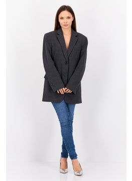 ESPRIT Women Oversized Textured Semi Formal Blazer, Dark Grey  - Image 3