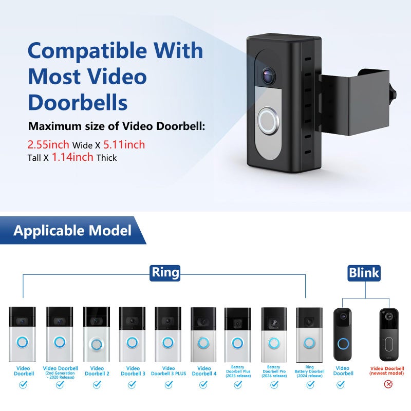 KIMILAR Anti-Theft Video Doorbell Mount Compatible with Ring/Blink Wireless Video Doorbell, Adjustable Mounting Bracket Accessories for Houses, Apartments, Businesses, Not for Security Door - Image 2