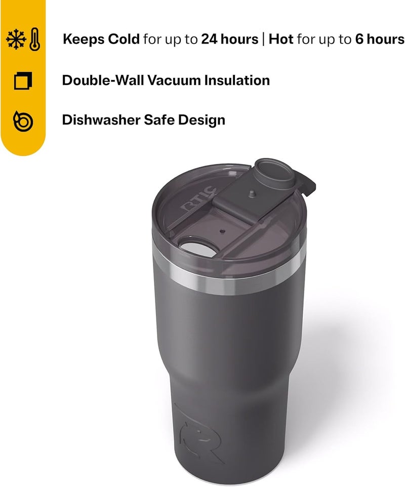 RTIC 20oz Essential Tumbler with Lid, Insulated, Stainless Steel, Metal, Double Wall Vacuum-Insulation, Ceramic Lined, Travel Cup for Iced Coffee, Tea, Hot and Cold Drink, Graphite - Image 2