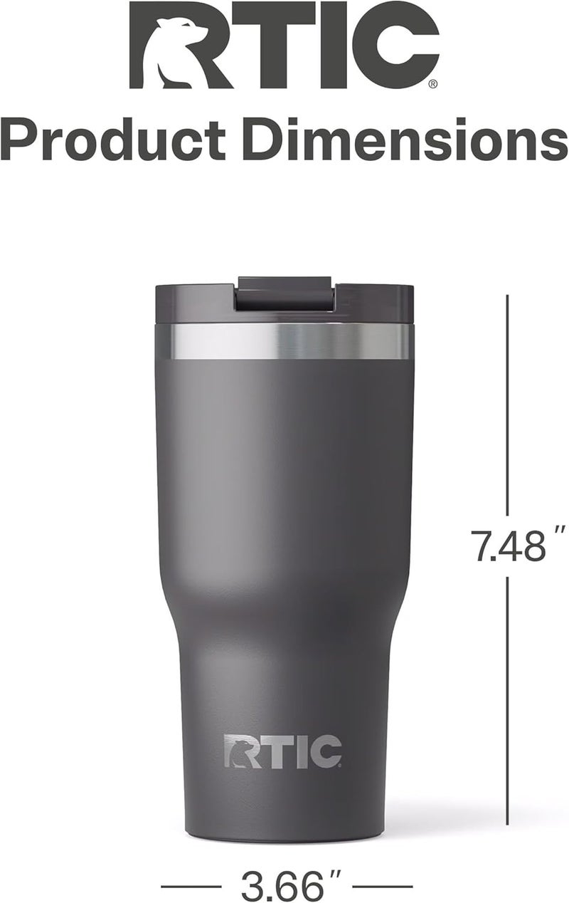 RTIC 20oz Essential Tumbler with Lid, Insulated, Stainless Steel, Metal, Double Wall Vacuum-Insulation, Ceramic Lined, Travel Cup for Iced Coffee, Tea, Hot and Cold Drink, Graphite - Image 4