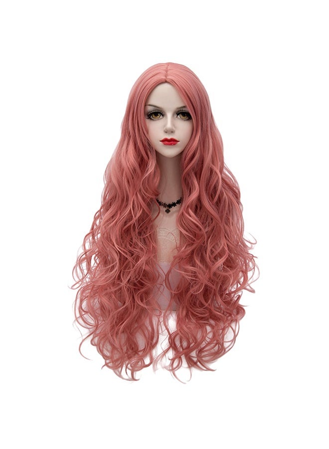 NIBEMINENT Long Curly Hair Wig Pink