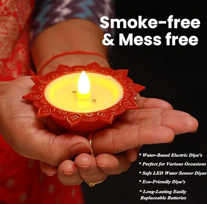 ASOMA Lotus Water Sensor Led Light Diyas Flameless Smokeless Warm Ambient Tea Light Candles for Diwali New Year HomeMandir Decoration Brown Pack of 8  - Image 2