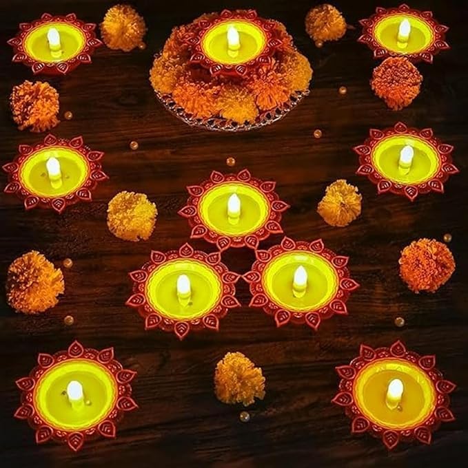 ASOMA Lotus Water Sensor Led Light Diyas Flameless Smokeless Warm Ambient Tea Light Candles for Diwali New Year HomeMandir Decoration Brown Pack of 8  - Image 5