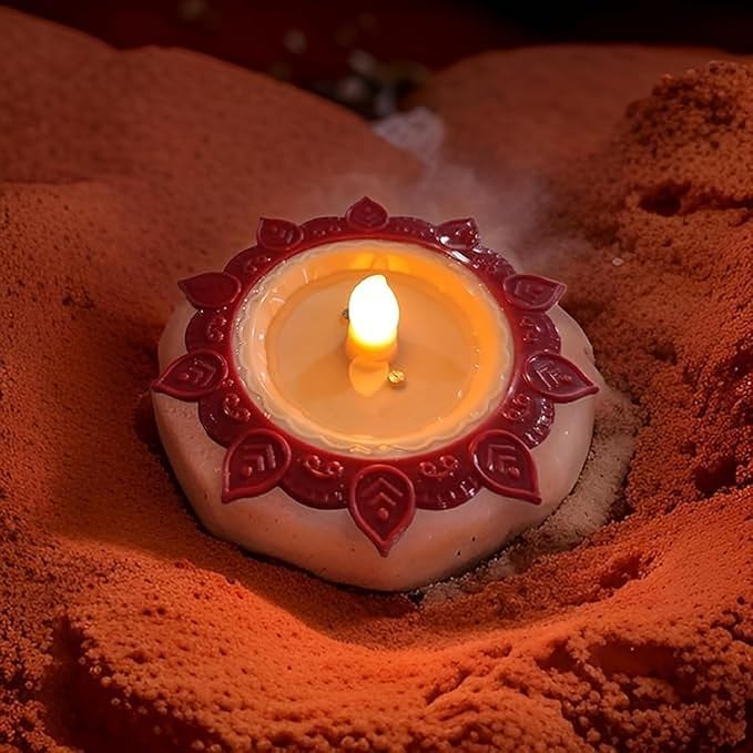 ASOMA Lotus Water Sensor Led Light Diyas Flameless Smokeless Warm Ambient Tea Light Candles for Diwali New Year HomeMandir Decoration Brown Pack of 8  - Image 4
