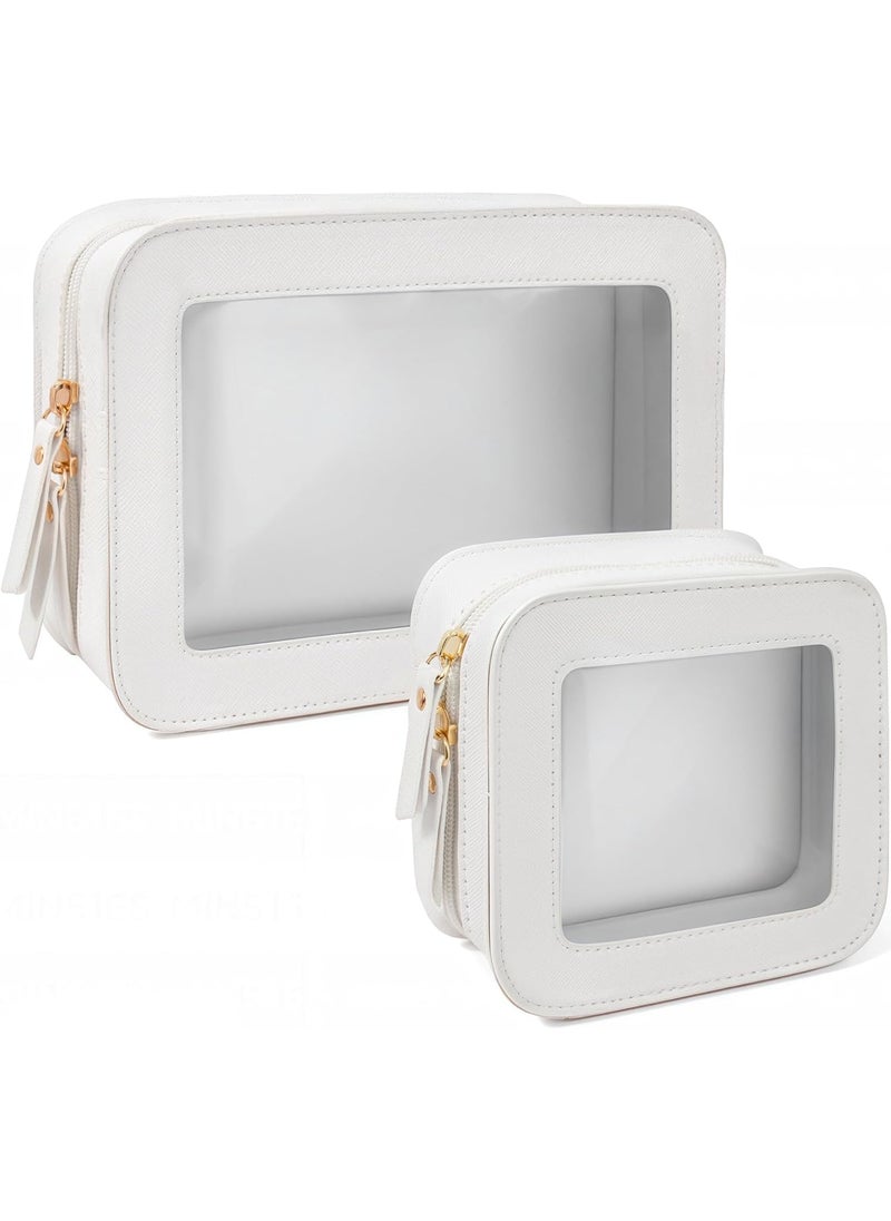 LETGO LETGO Clear Makeup Bag Set for Women Portable Clear Makeup Bag Cute Waterproof Travel Cosmetic Bag for Car Essentials for Women(White, Standard + Mini) 