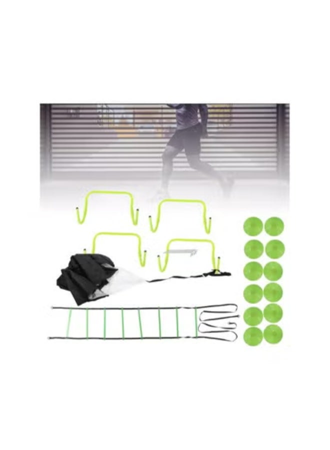 klarako Speed Training Set, 24pc Exercise Workout Equipment with Ladders Cones Running Parachutes Adjustable Hurdles for Football Soccer Running Basketball Foot Training to Boost Fitness - Image 1
