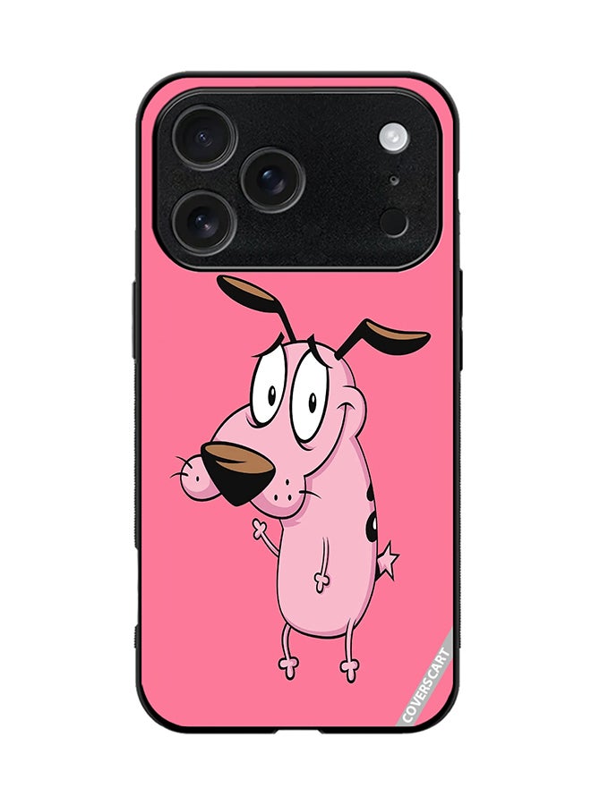 غطاء حماية لهاتف آبل آيفون 17 برو بتصميم كلب الشجاعة باللون الوردي