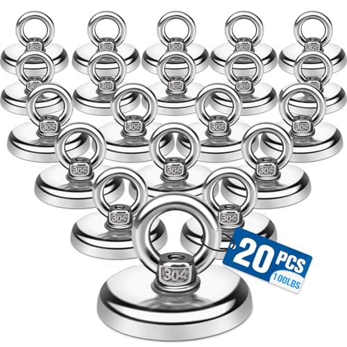 E BAVITE Magnetic Hooks100 lbs Heavy Duty Rare Earth Neodymium Magnets with Countersunk Hole Eyebolt Perfect for Home Kitchen Workplace Office and Garage 20 Packs - Image 1