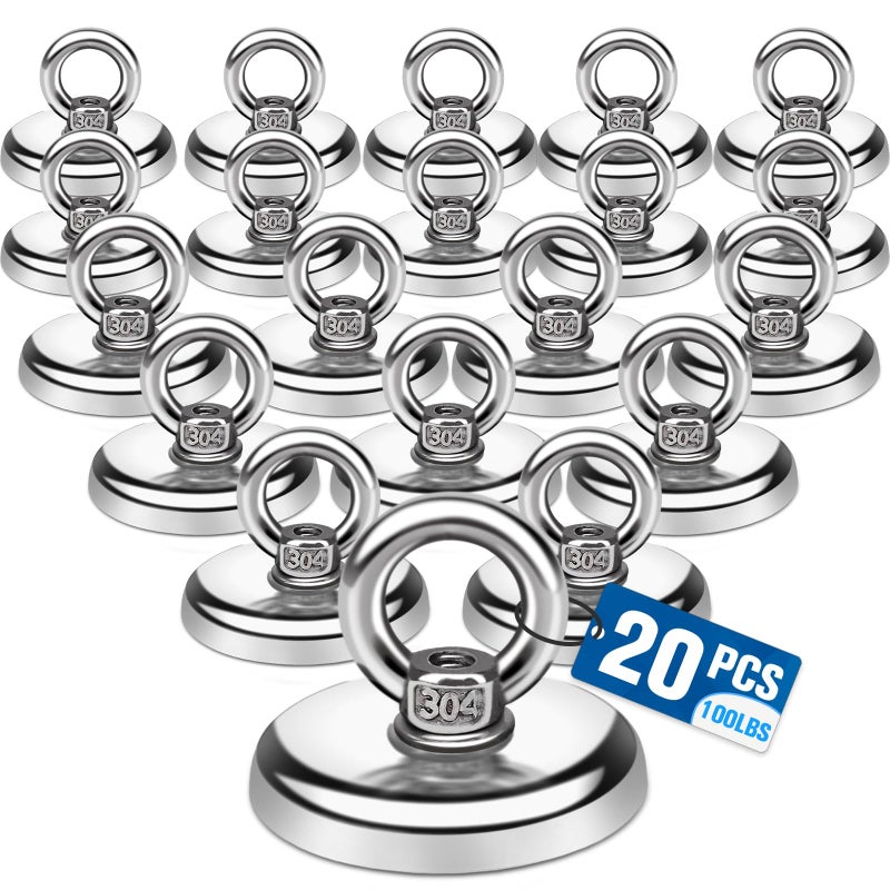 E BAVITE Magnetic Hooks100 lbs Heavy Duty Rare Earth Neodymium Magnets with Countersunk Hole Eyebolt Perfect for Home Kitchen Workplace Office and Garage 20 Packs - Image 2