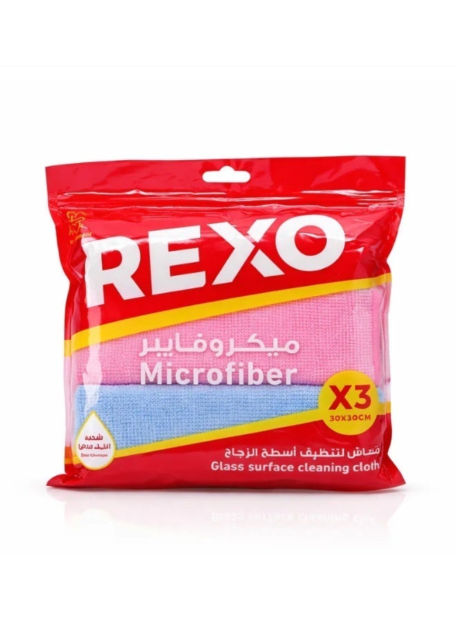 REXO Microfiber cleaning towels, super absorbent, non-scratch, lint-free, reusable and multi-purpose for car cleaning, home and kitchen use, 30x30 cm (pack of 3 towels) - Image 1