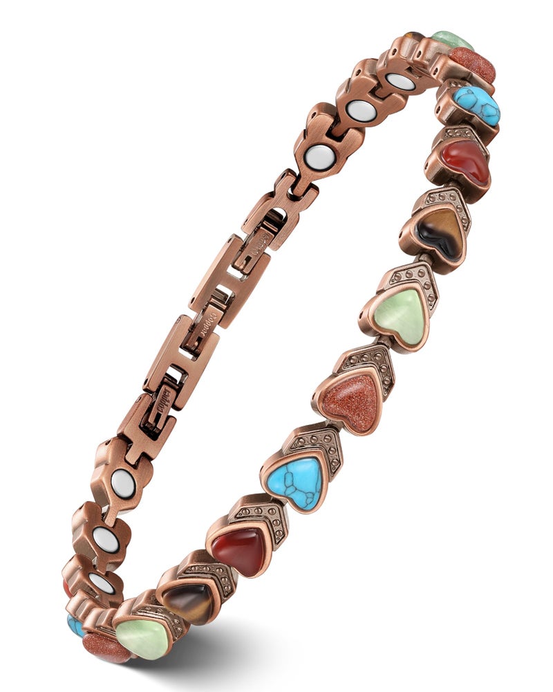 Feraco Copper Ankle Bracelet for Women, 99.99% Pure Copper Magnetic Anklet with 3800 Gauss Neodymium Magnet & Natural Stones, Adjustable with Sizing Tool - Image 1