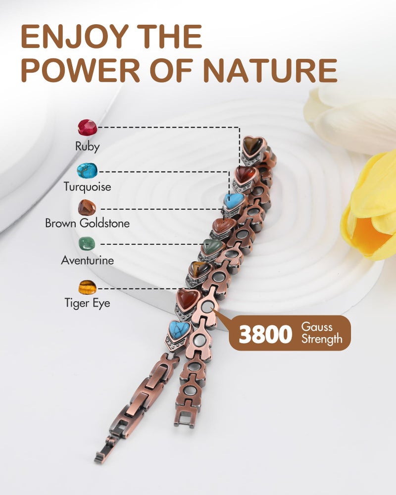Feraco Copper Ankle Bracelet for Women, 99.99% Pure Copper Magnetic Anklet with 3800 Gauss Neodymium Magnet & Natural Stones, Adjustable with Sizing Tool - Image 2