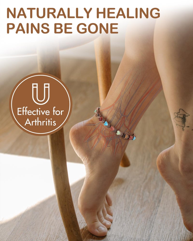 Feraco Copper Ankle Bracelet for Women, 99.99% Pure Copper Magnetic Anklet with 3800 Gauss Neodymium Magnet & Natural Stones, Adjustable with Sizing Tool - Image 3