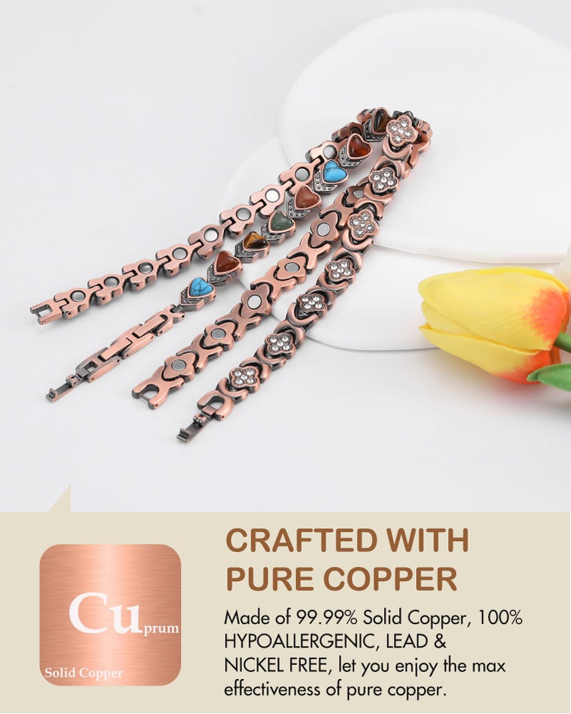 Feraco Copper Ankle Bracelet for Women, 99.99% Pure Copper Magnetic Anklet with 3800 Gauss Neodymium Magnet & Natural Stones, Adjustable with Sizing Tool - Image 5