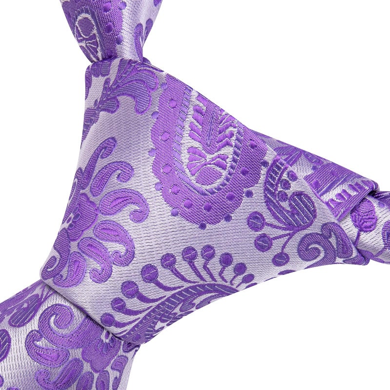 Dubulle Mens Lavendar Purple Paisley Silk Tie for Men Striped Necktie Pocket Square Cufflinks Set Wedding Business - Image 4