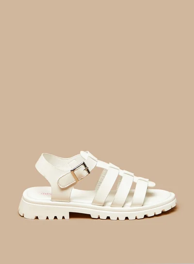 ميسي Girls Solid Open Toe Sandals With Buckle Closure