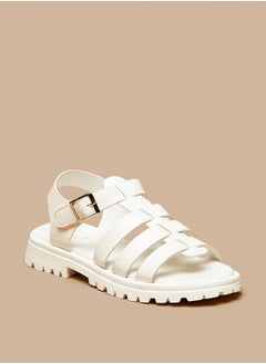 MISSY Girls Solid Open Toe Sandals With Buckle Closure  - Image 2