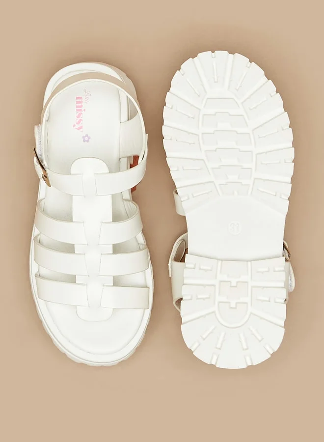 ميسي Girls Solid Open Toe Sandals With Buckle Closure