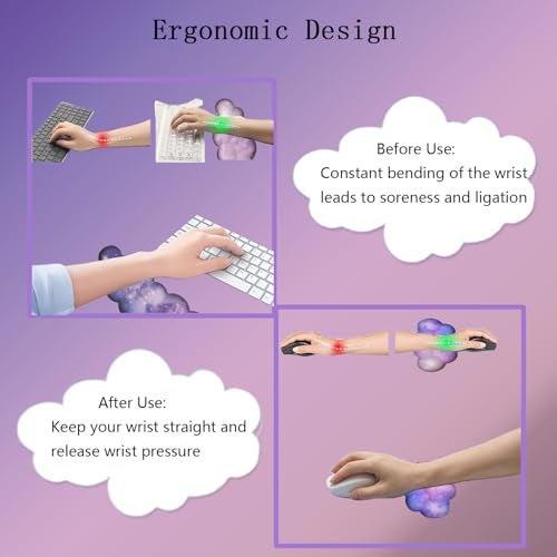 WFCYGL Cloud Wrist Rest Keyboard Purple Cloud Mouse Pad Set 4PCS Galaxy Large Desk Mat Ergonomic Space Wrist Pad Support Memory Foam Non-Slip Wrist Rest for Keyboard and Mouse Computer Gaming Home Office - Image 5