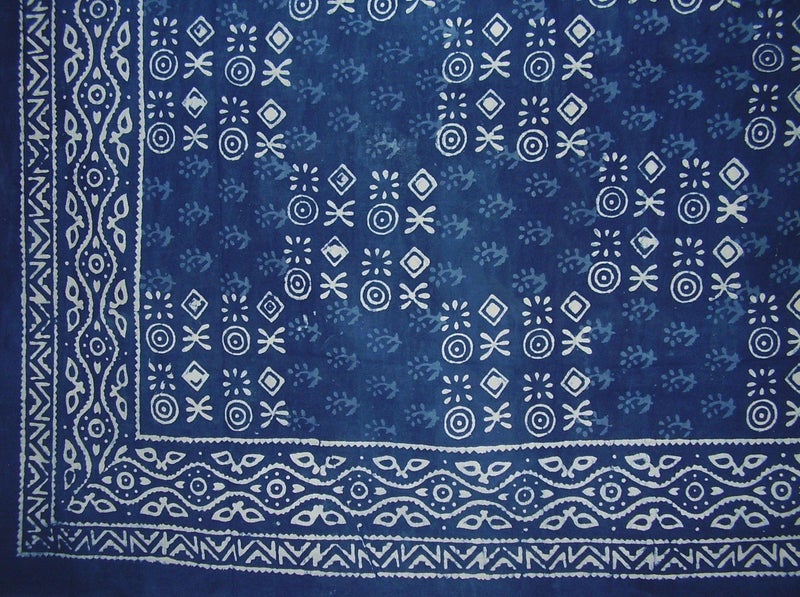 India Arts Veggie Dye Block Print Tapestry Cotton Bedspread 110 x 110 King Indigo Blue 