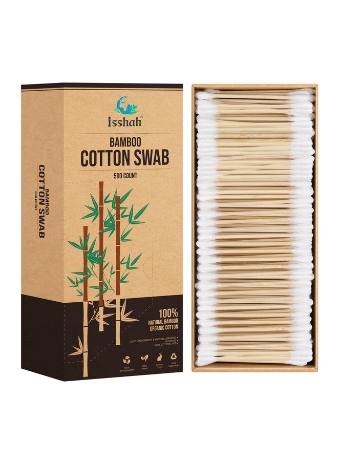 Isshah Bamboo Cotton Swabs - 500 Count - FSC Certified and PETA Approved, Eco Friendly Double Tips, Plastic Free Ear Sticks, All Natural 100% Biodegradable Organic Cotton buds by Isshah - Image 1