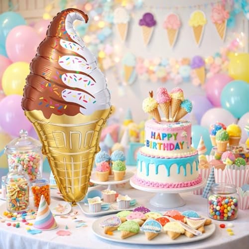 Wanna Party Ice cream Cone Foil Balloon 41" for Candy/Sweets/Candyland Party Decorations - Image 2