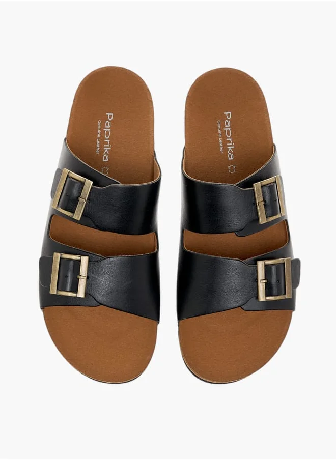 بابريكا Women's Buckle Accent Slip-On Sandals