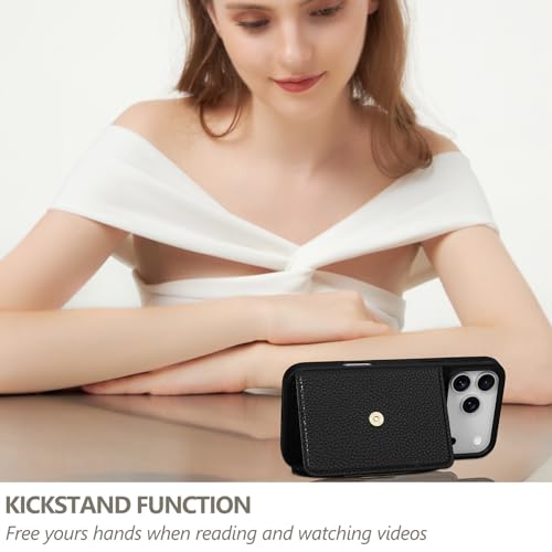 Keallce Wallet Case for iPhone 17 Pro Max 6.9'', Flip Case with RFID Blocking Card Holder Slots Kickstand, PU Leather Protective Folio Cover for Women, Black - Image 4